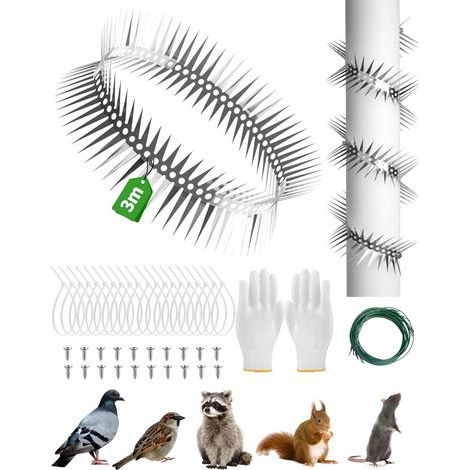 Edelstahl-Marderschutzstreifen, 3 m lang, mit 32-mm-Spikes für Dachrinne, Baum und Balkon (1/5)