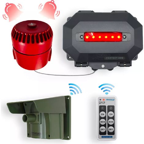 Double alerte détection passage armable 100% extérieure sans fil 800m - Récepteur LEDs + sirène réglable (PROTECT 800) (1/5)