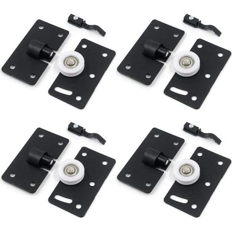 4 set di rulli per porte scorrevoli, ruote per mobili, kit di binari con ruote in nylon silenziose, per finestre di armadi, guardaroba e mobili (nero) (1/4)
