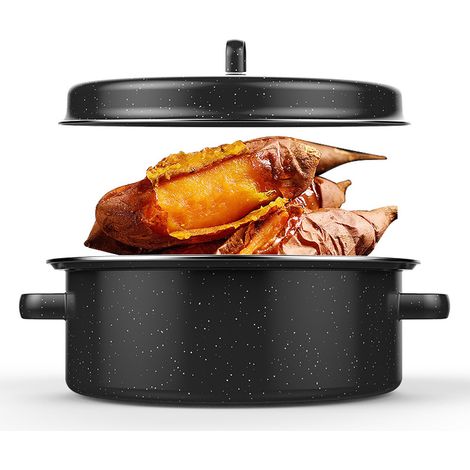 Plat de rôtissage domestique à finition tachetée noire, pot antiadhésif pour barbecue, avec couvercle, pour rôtir patates douces et châtaignes, 26cm (1/4)