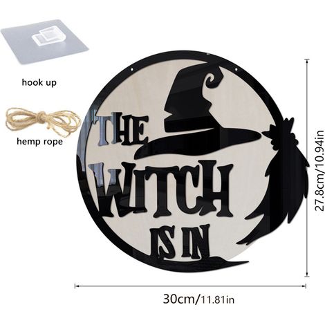 Décoration de porte d'Halloween : Sorcière en bois à suspendre pour la porte d'entrée, idéale pour une fête d'Halloween à la maison ou en extérieur. (1/5)