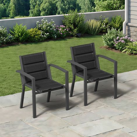 lot de 2 Chaise de Jardin Empilable, Fauteuil en Aluminium avec Tissu Textilène et Mousse à Séchage Rapide, Respirante, Confortable et élastique, ne Fatigue pas Après une longue Assise, Gris (1/5)