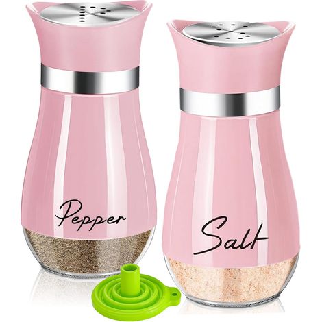 Ensemble salière et poivrière en acier inoxydable avec bouteille en verre, distributeur d'épices, accessoires de cuisine pour la maison, la cuisine, le restaurant, la table à manger (rose) (1/5)