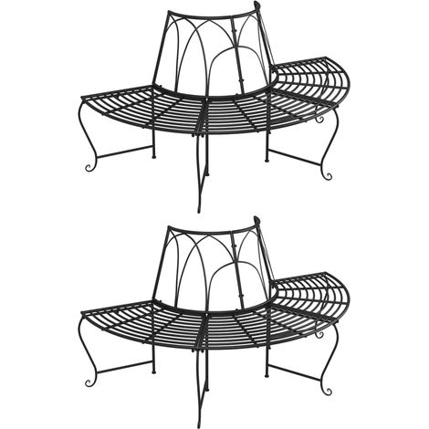 Baumbänke Halbrund 2 Stk. Ø159 cm Schwarz Stahl