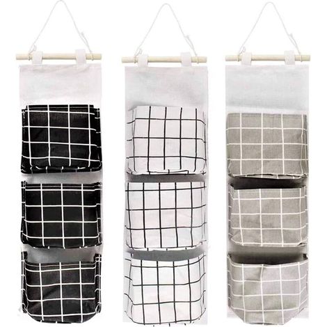 3-Piece Wall Storage Bag Set, 60 x 20cm Stackable 3-Layer Hanging Bag - Waterproof Linen Fabric Large Hanging Pocket Organizer for Bedroom, Bathroom, Kitchen (1/5)