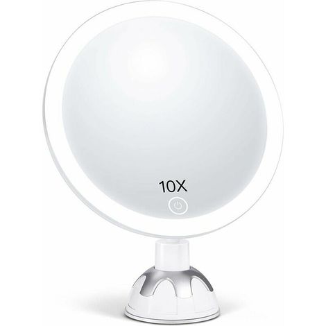 Miroir Maquillage Grossissant 10X LED, Miroir Cosmétique Lumineux 360° Rotatif, 3 Modes Éclairage, Gradation Continue, Double Alimentation (1/4)