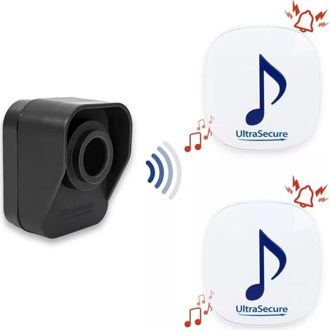 Ultra Secure – Kit alerte de passage 600 mètres – Détecteur de mouvement autonome – 2 carillons avec 35 mélodies – Résistant aux intempéries