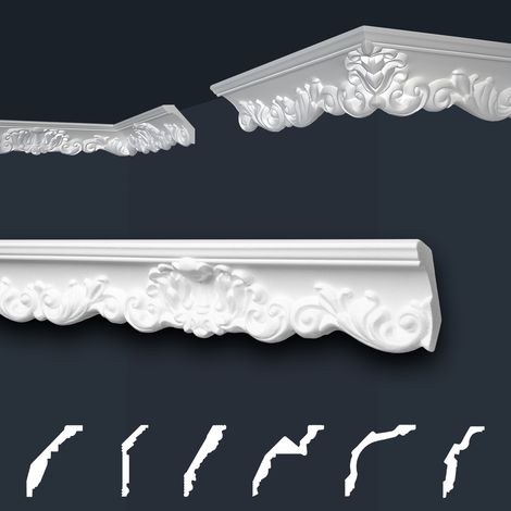 Moulures de stuc à motifs blancs, EPS Styropor ajustement forme, Paquets d'épargne Marbet série B: B-35 / 52x63mm, 50 Mètres / 25 Bandes