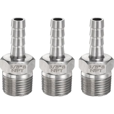 Raccord Cannelé Inox Acier 8mm Cannelé x G 3/8" Mâle 3Pcs (1/5)
