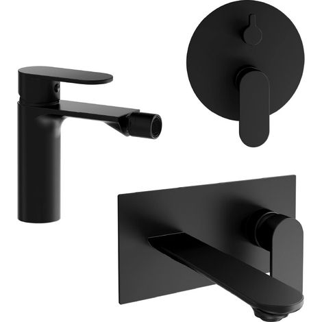 Set miscelatori lavabo ad incasso bidet senza scarico e incasso doccia c deviatore nero opaco Kerry (1/4)