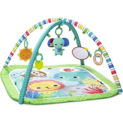 BRIGHT STARTS Spielmatte für Babys, faltbar und entwicklungsfördernd - Grüner Dschungel - Bogen mit sensorischen und musikalischenSpielzeugen, Spiegel