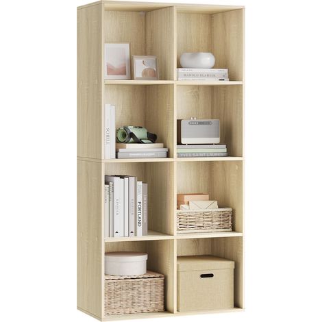 Bibliothèque, Étagère de 8 Casiers pour Salon, Bureau, 60x29,5x121cm en Panneaux de Particules, Chêne Clair (1/5)