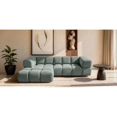Ecksofa Designersofa BLANCHE in Stoff Puente Mintgrün Ottomane Links
