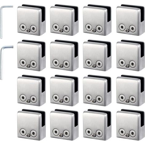 – Pinces à verre – 16 pièces en acier inoxydable 8 à 10 mm,Supports de verre réglables à dos plat – Convient pour les rampes d'escalier, les mains courantes (1/5)
