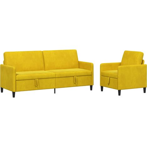 Sofa Set mit Stauraum 2 stk. Gelb Polyester vidaXL