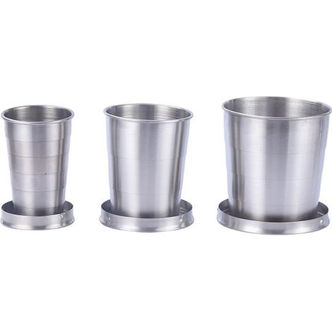 3-teiliges Set faltbarer Edelstahlbecher, Edelstahl-Einziehmechanismus