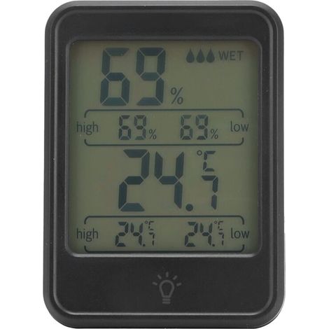 Termómetro y medidor de humedad digital portátil profesional a pilas, de -20℃ a 70℃, para el control de la temperatura en el hogar (MC41 negro (con retroiluminación)). (1/5)