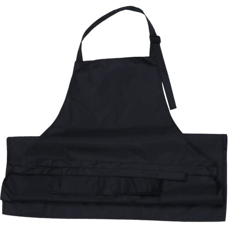 Delantal de cocina largo, impermeable, de PVC negro con bolsillos. (1/5)