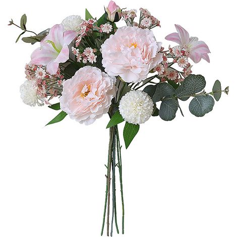 Bouquet fleurs artificielles Yunfen Roses Pivoines Lys Marguerites Décoration salon style français élégant vase inclus (1/5)