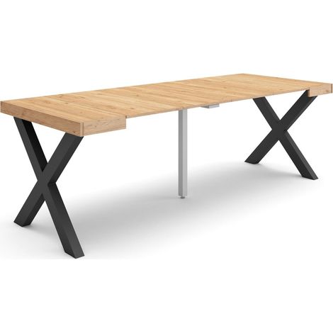 Skraut Home - Mesa Consola extensible, Mesa comedor plegable, 220, Para 10 comensales, Patas madera maciza, Estilo Moderno, Roble (1/5)