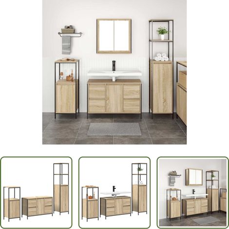 Badezimmerregal - Badezimmermöbel Set mit Regal 3 pcs Sonoma-Eiche und Schwarz (1/5)
