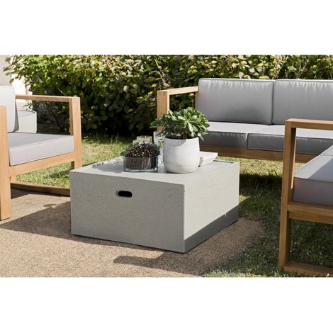 HECTOR - Table basse de jardin carrée 68x68 cm béton gris (1/4)