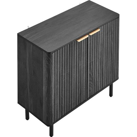 Buffet à 2 Niveaux, Meuble de Rangement Cuisine avec 2 Portes, Meuble Coin Café avec Rangement, Enfilade de Style Milieu du Siècle, pour Salon, Entrée et Couloir, 80 x 37,5 x 80 cm, Noir (1/5)