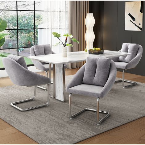 sedia sala da pranzo set 4 velluto grigio imbottita OKMYHOME (1/5)