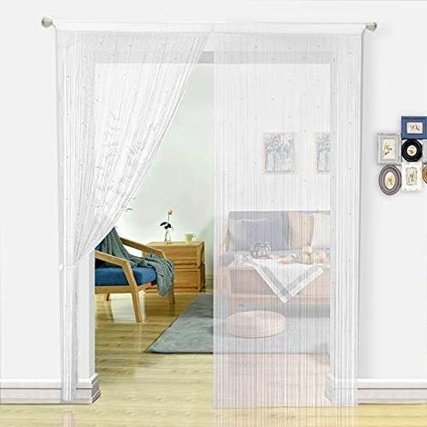 Rideau de Perles décoration d’intérieur, Polyester, Blanc, 200x200cm (1/5)
