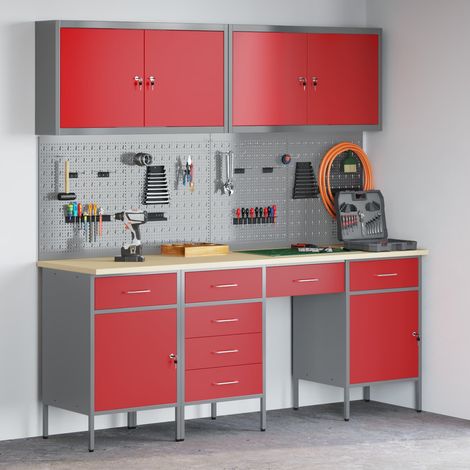 Werkbank mit Schubladen 10 pcs Rot Ingenieure Holz und Stahl (1/5)