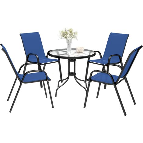 Outsunny 5 PCs Garden Furniture Set, Round Table and Stackable Chairs, Blue