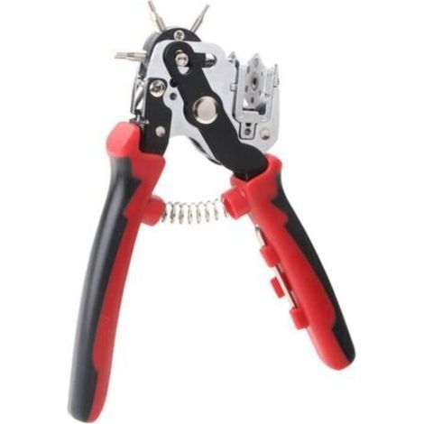 Pince Perforatrice Cuir - Pince Perforatrice Rotatif pour Cuir, avec 6 Tailles 2-4.5mm - Pince à Poinçon Perforatrice Robuste - Outil de Perforation avec Règle pour Cuir/Ceinture(Rouge)