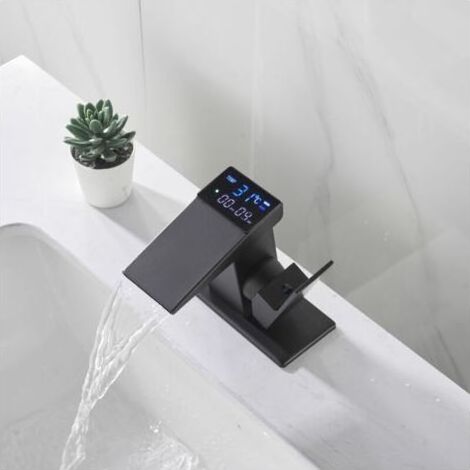 Robinet cascade affichage numérique hydroélectrique affichage de la température du bassin robinet numérique, noir une pièce