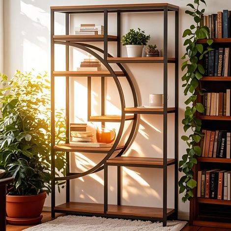 Industrielles Bücherregal mit 5 Ebenen, hohes, freistehendes Bücherregal mit 9 offenen Ablagefächern für das Wohnzimmer, Höhe: 180 cm