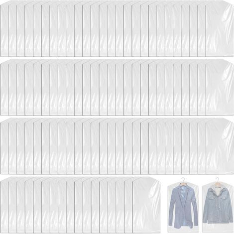 Pack of 100 garment bags - Clear plastic - Dustproof - For suits, dresses, jackets, shirts - 60 x 100 cm (1/5)