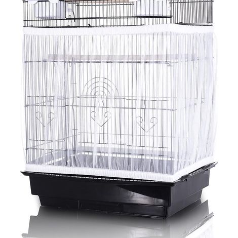 Funda de malla para jaula de pájaros, Reutilizable, Lavable a máquina, Evita que caigan semillas y plumas, Ligero y transpirable, Blanco (1/5)