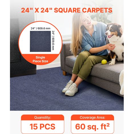 Dalle de Moquette Autocollante, 61 x 61 cm, Lot de 15, Couverture 5,6 ㎡, Épaisseur 5 mm, à Poils Ras, Revêtement de Sol Doux Modula… (1/5)