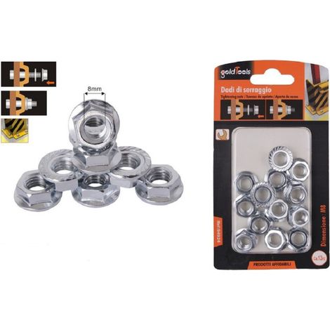 TRADE SHOP - Set 13 Pz Dado Esagonale Flangiato Dadi Di Serraggio M8 Bulloni Vite 8mm 94924 - (1/2)