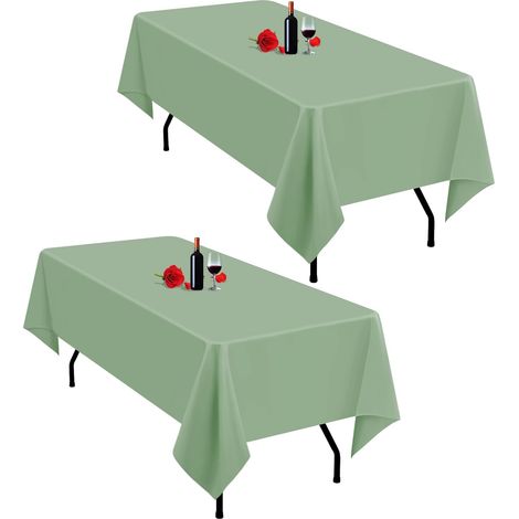 Lot de 2 Nappes, Polyester lavable, Rectangulaire 153x260 cm, Vert Sauge, pour Mariage Fête Banquet
