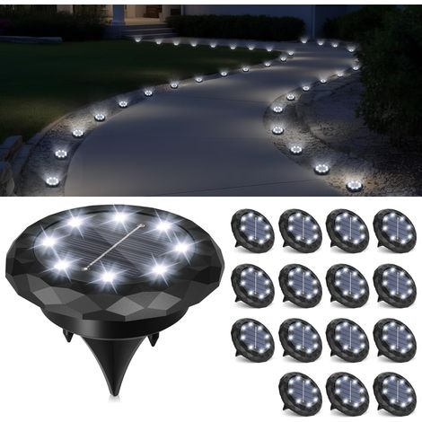 Lot de 16 mini lampes solaires encastrables – Étanches, autonomes – Parfaites pour jardin, allée, entrée et paysagisme-Lumière blanche (1/5)