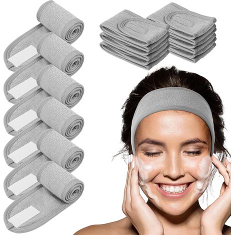 Make-up-Haarbänder, 6-teiliges Set, mit Klettverschluss, verstellbare Stirnbänder, geeignet für Sport, Duschen und Schminken (grau). (1/5)