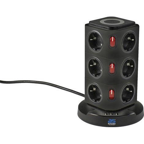 12-fach Steckdosentower 2m 230V Induktionsladefläche USB IP20 (1/5)