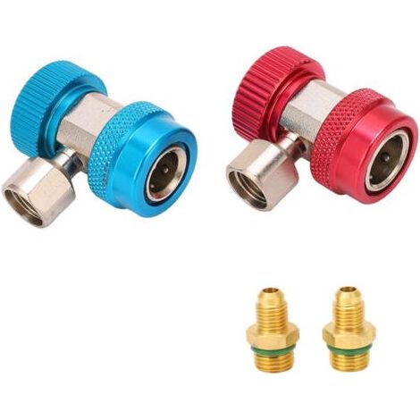 Kaelt - Adaptateur de Raccords Rapides R134a, Kit de Conversion Professionnel pour Manomètre de Climatisation avec Tuyau Flexible Réglable 1/4 Pouce (1/5)
