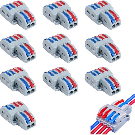 10 Dominos Électriques de Connexion D2-4, Connecteurs Rapides pour Câbles avec 2 Entrées et 4 Sorties, 250V, 32A, Adaptés aux Câbles de 0,08 à 4,0 mm², Câblage Sécurisé et Pratique. (1/5)