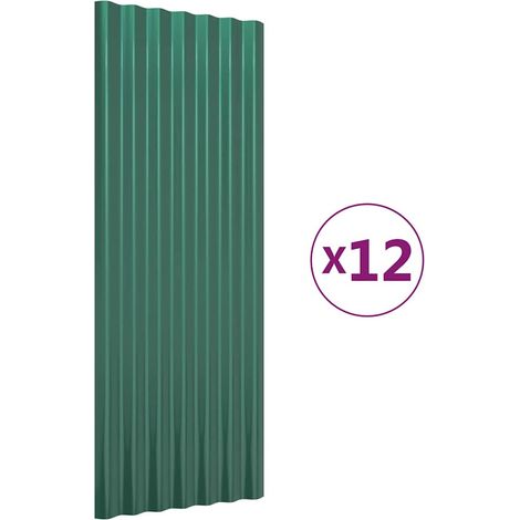 Lot de 12 Panneaux de toiture, Plaque moderne, Haute qualité, Acier enduit de poudre Vert 100x36cm OIB1614E (1/5)