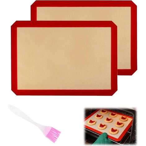 2 Pièces Tapis Cuisson, Livré avec un Pinceau à Huile en Silicone, Tapis Patisserie 30 x 40 CM, Tapis Cuisson, Tapis de Cuisson Réutilisable pour Pain, Macarons, Biscuits, Pizza (1/5)