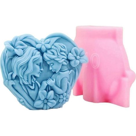 Moule en silicone en forme de cœur, moule à bougie mère et bébé, moules à savon faits main