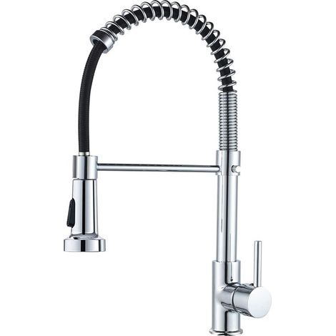 Robinet de cuisine ressort à poignée unique laiton avec douchette extractible mitigeur d'évier de cuisine, Chrome (1/5)