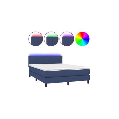 Sommier à lattes de lit avec matelas LED Bleu 140x200 Tissu (1/5)