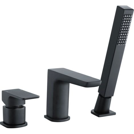 RAK Moon Black Deck Mounted 3 Tap Hole Bath Shower Mixer Tap - RAKMOO3012B